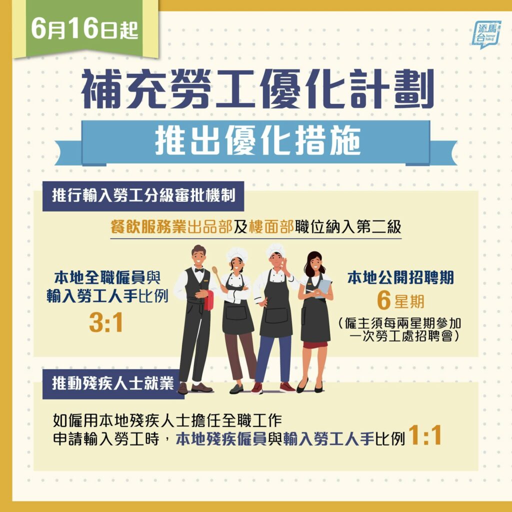 政府明日（16日）起，推出「補充勞工優化計劃」優化措施。（添馬台圖片）